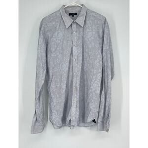 Ted Baker Mens Size‎ 6 White Floral Textured Stripes Long Sleeve Button Up